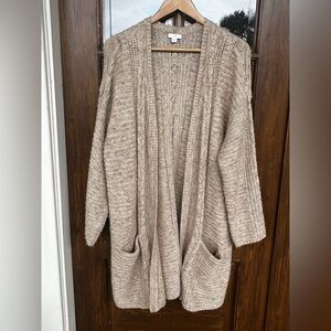 J Jill Long Tan Beige Cardigan with Pockets Size Large